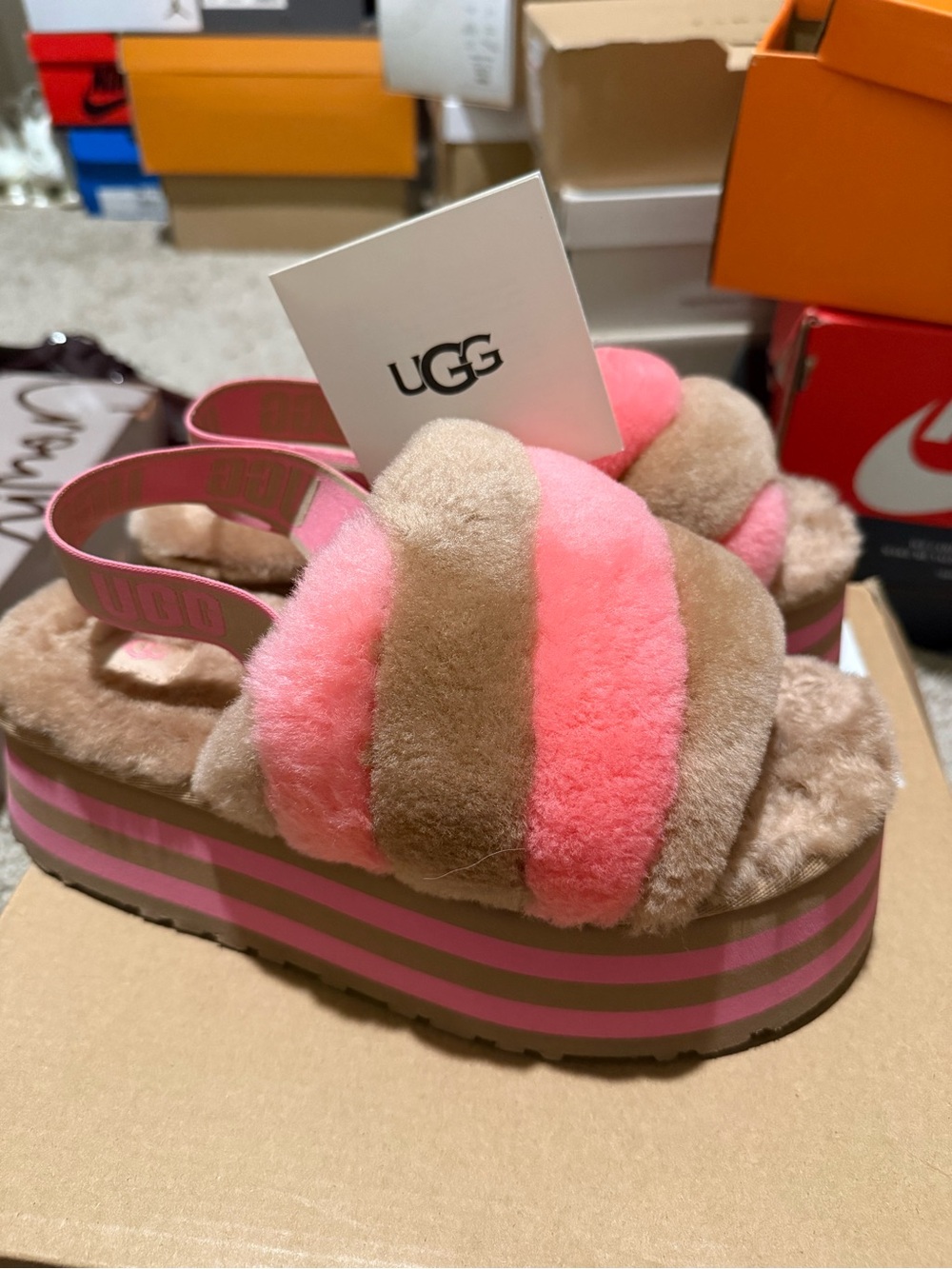 UGG Disco Stripe Slide Pink Size 9 Women’s NIB New in Box - Picture 2 of 5